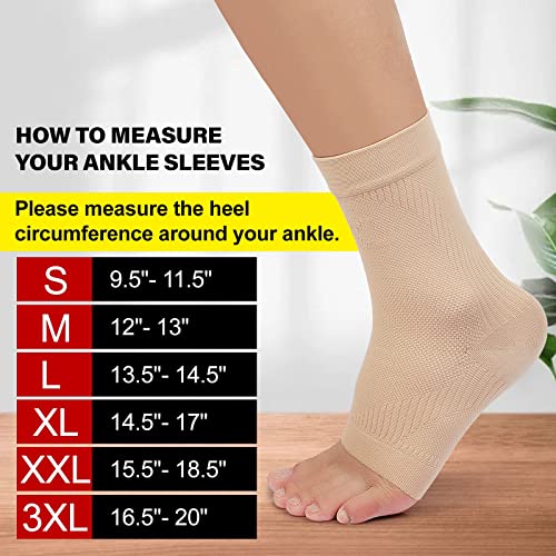 KEKING Ankle Brace Compression Sleeve – Plantar Fasciitis & Achilles - color: Beige, size: Small