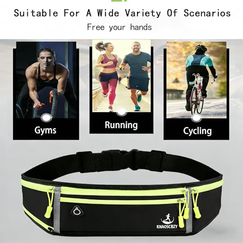 Running Belt for Men and Women, 4-Pocket Waist Pack Fits Large Phones, Lightweight No-Bounce Running Fanny Pack with Water Bottle Holder for Running, Walking, Cycling, Gym