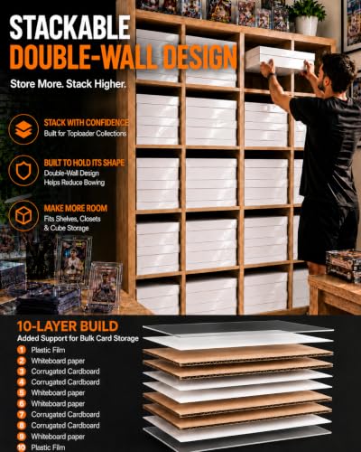 4 Row Toploader Trading Card Storage Box with Divider, Duty Double Wall Box - size: 3 piece 13in for Toploader