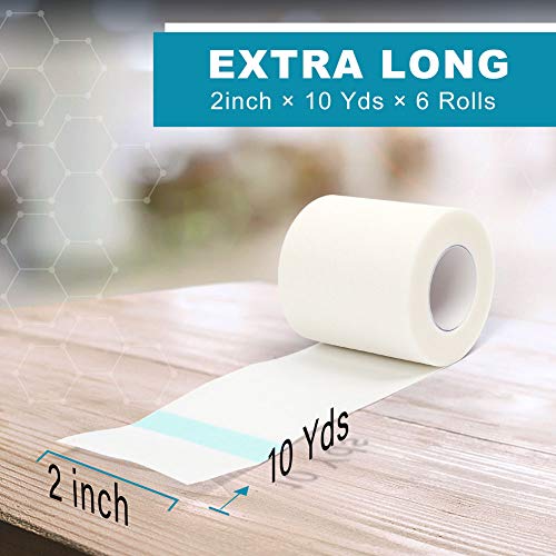 LotFancy Medical Tape, 6Rolls 2inch x 10Yards, Adhesive Hypoallergenic Surgical Paper Tapes, Wound First Aid Tape, 2 Dispensers Included - size: 2 Inch x 10 Yard (6 Pack + 2 Dispensers)