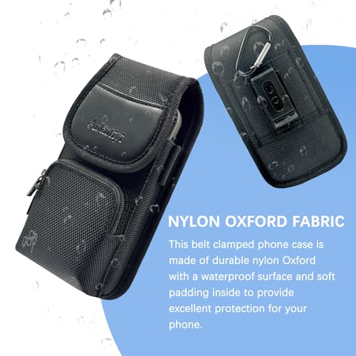 Nylon Phone Holster with Zipper Pocket, Belt Clip Pouch for iPhone 17 16 15 14 Pro Max & Plus
