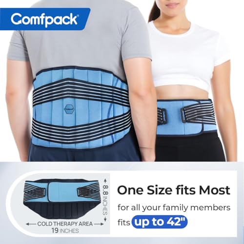 Comfpack Ice Pack for Back Pain Relief, 2 Hours Long Lasting Coldness Ice & Compression Therapy Flexible Lower Back Ice Pack Wrap for Injuries, Lumbar Surgery, Sciatica, Coccyx Pain