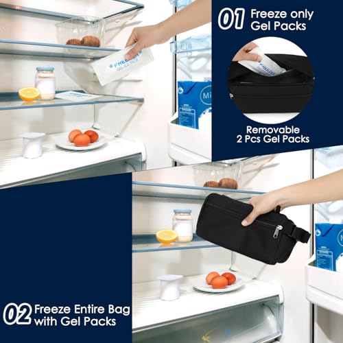 GYEUKHAM Freezable Lunch Bag,Reusable & Collapsible Mini Cooler for Adults,Insulated Lunch Box with Ice Packs,Freezable Snack Bag with Handle Buckle, On-the-Go,Black - color: Black+Ice pack