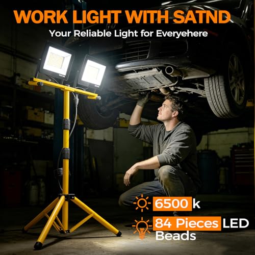LED Work Lights with Stand, 14000 Lumen, 2-Head Adjustable Work Light