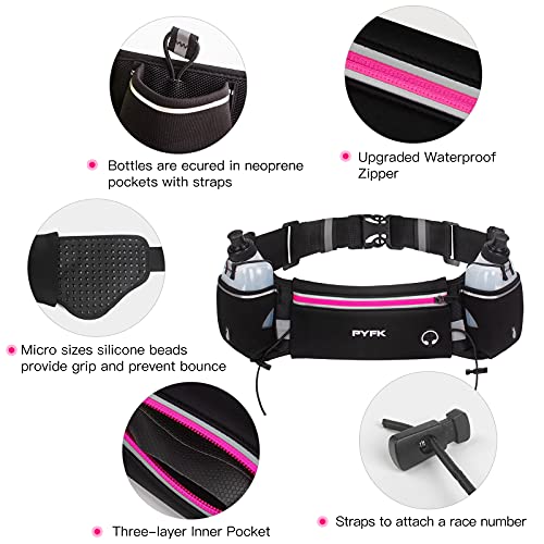 PYFK Running Belt with Water Bottles, Hydration Belt for Men and Women, Water Bottle Holder Running Pouch Water Belt, Fanny Pack Fits 7 inches Phones, Waist pack for Runner Jogging - color: rose red