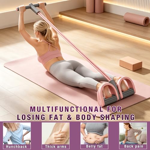 Pedal Resistance Bands with Handles,6-Tube Elastic Foot Yoga Pedal Resistance Bands,Natural Rubber Foot Pedal Resistance Bands,Multifunction Fitness Bands for Abdomen,Waist,Arm,Leg Stretching Training - color: Pink