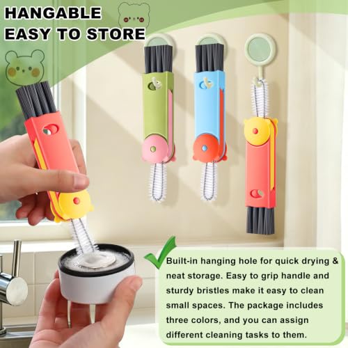 3 in 1 Cup Lid Gap Cleaning Brush, Multifunctional Bottle Lid Cleaner Brush, Home Kitchen Crevice Brush Cleaning Tools for Tight Spaces & Bottle Gaps, Portable Small Brush 3 PCS - color: Green Blue Red-bear