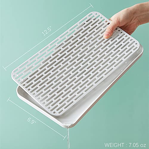 2Packs Serving Tray & Dish Rack & Flat Drain Board, Multi-Use Tray for Serving, Fruit Drain, Cup Drain, Vegetable Drain, White & Grey, Perfect for Coffee, Kitchen, (6.69W x 12.2L) - size: 6.69W x 12.2L- 2packs