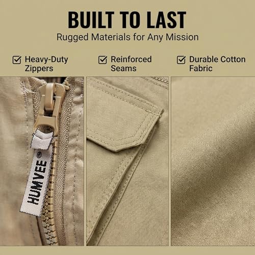 Humvee Utility Vest with 21 Pockets -Travel, Safari, Hunting, Camping, 100% Cotton, Tactical Jacket for Men & Women - color: Khaki, size: Large