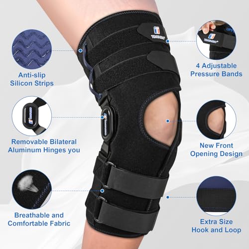 T TIMTAKBO 16inch Front Opening Knee Brace for ACL MCL MCL Arthritis Pain - size: Large