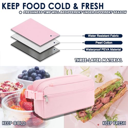 GYEUKHAM Freezable Lunch Bag,Reusable & Collapsible Mini Cooler for Adults,Insulated Lunch Box with Ice Packs,Freezable Snack Bag with Handle Buckle, On-the-Go,Pink - color: Pink+Ice pack