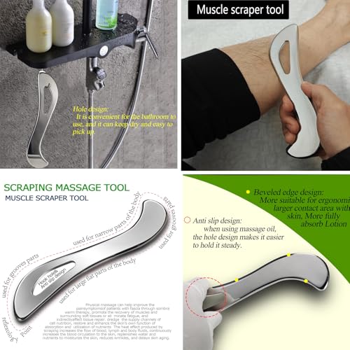 Stainless Steel Muscle Scraper Tool Set, 3-Piece IASTM Physical Therapy Massage Tools for Myofascial Release and Muscle Recovery 14inch Long bar(Double Edge) - style: Robulove-D2