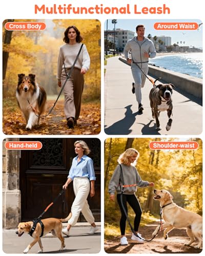 XiaZ Hands Free Dog Leash,Versatile Crossbody Dog Leash with Waist Support Strap,5.9-7.9 FT Waist Belt with Double Handles for Small Medium and Large Dogs Walking, Running and Jogging, Black - color: Black