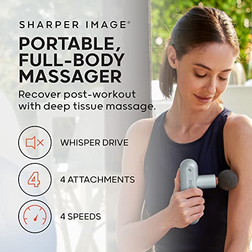 Sharper Image Powerboost Move - Mini Percussion Massage Gun| 4 Attachments, 4 Speeds, FSA Eligible| Full Body Back & Shoulder Massager| Deep Tissue Muscle Recovery| Portable Pain Relief Massage Tool - color: Platinum