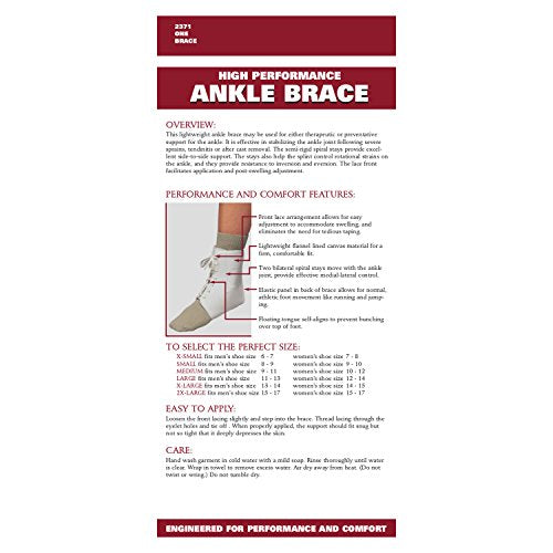 OTC Ankle Brace, Canvas Lace-Up, Semi-Rigid Spiral Stays, 2X-Large - size: 2X-Large