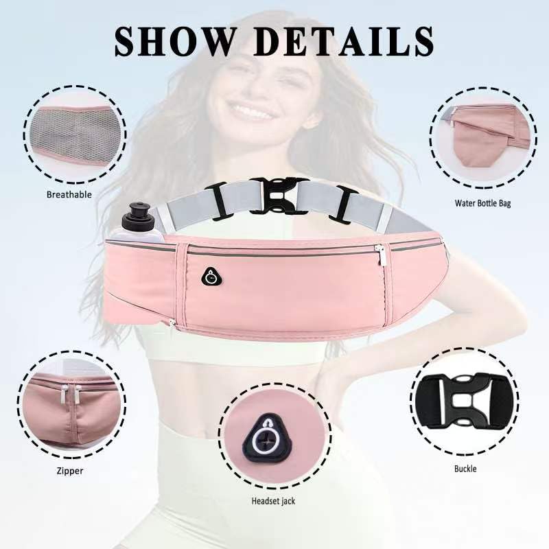 Running Belt with Water Bottle Holder, Large Fanny Pack for Men Women Girls Boys Kids Phone Carry Pouch,Flat Slim Waist Bag Fit Hydration Hiking Runner Walking Workout Gym Sport Travel - color: 02-Pink