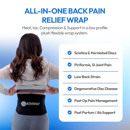 ActiveWrap Lower Back Ice Pack Wrap, Large/X-Large – Hot & Cold Therapy with Reusable UltraFlex Gel Pads – Heat Wrap & Wearable Ice Pack for Back Pain Relief, Sciatica, Tailbone & Lumbar Support - size: Large/X-Large