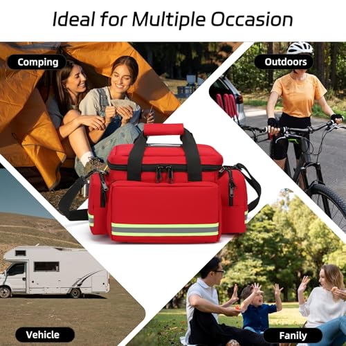 First Aid Bag Empty First Responder Bag,First Aid Kits Storage,Trauma Bag with Detachable Dividers, Medical Bag for Nurses,Ideal for EMT, EMS,Paramedics,Home Health Care(Bag Only) - color: Red