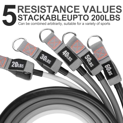 Resistance Bands with Handles, Exercise Bands with Handles, Door Anchor - color: Black-Gray Set-200lbs