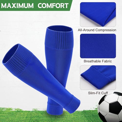 Ultrafun 3 Pairs Leg Sleeves Pre-cut Soccer Sleeves Compatible with Grip Socks Shin Guards Sleeves for Soccer Football - color: Blue, size: Large