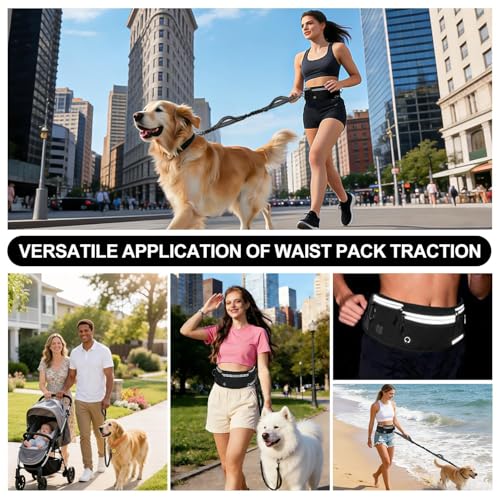 Hands Free Dog Leash with Partitioned Pouch Adjustable Waist Belt, Waist Leash for Dog Walking Running, Dual Handles, for Medium/Large Dogs - color: Black