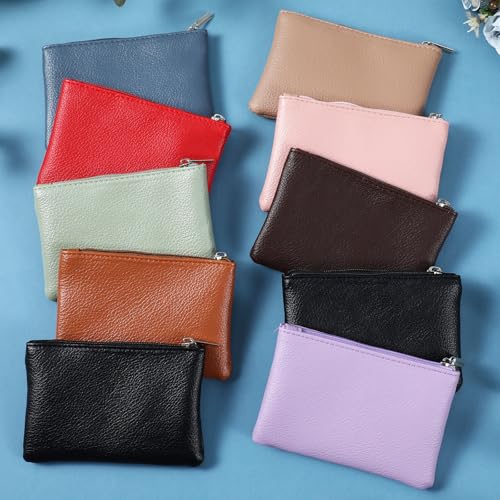 10 Pcs Coin Purse Portable PU Leather Coin Purse Pouch Mini Card Holder Wallet with Zipper Small Change Bag for Women Men Credit Card Folded Bills ID Key Headset Lipstick - color: Colorful