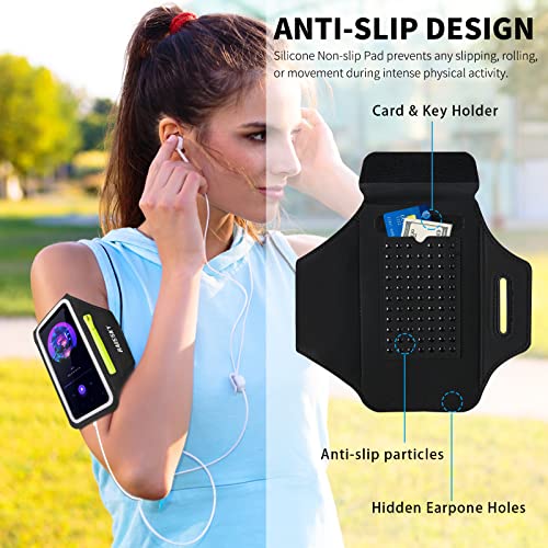 Phone Armband for Running Cell Phone Armband with Zipper Pocket for Earbuds Car Keys, Water Resistant Sport Arm Band for iPhone 17 16 15 12 11 Pro Galaxy S24 S20 Fit Up to 6.7'' with Phone Case