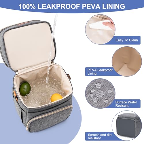 Breastmilk Cooler Bag with Ice Pack Fits 6 Baby Bottles Up to 9 Ounce, Double Deck Leak-Proof Baby Bottles Bag with Shoulder Strap for Nursing & Working Mom, - color: Grey with pocket