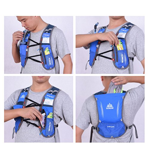 AONIJIE 5L Outdoor Sport Multifunctional Camping Backpack Cycling Running Climbing Hiking Hydration Vest Pack - color: Blue+1.5l Hydration Bladder