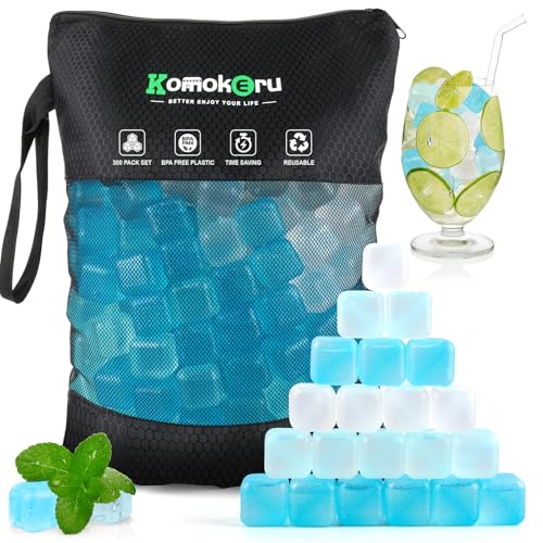 300 PCS Reusable Ice Cube for Drink, Refreezable Plastic ice Cubes Without Diluting BPA Free, Suitable for Whiskey Coffee Bars Ice Baths Camping, Instant Cooler Packs（Blue & White） - color: Blue & White