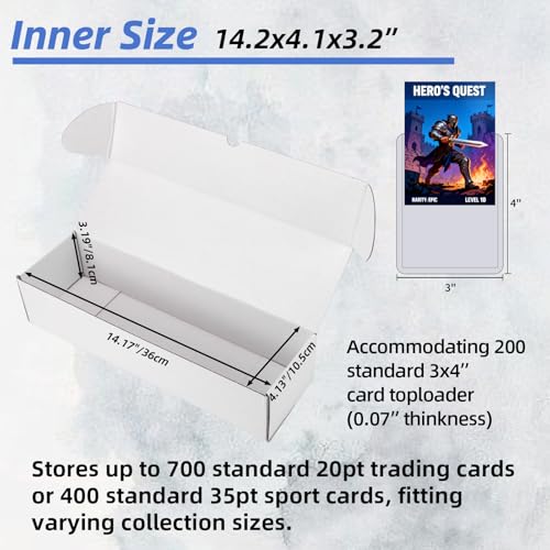 EXYGLO Trading Card Storage Box 25 Pack 700 Count 20pt with Dividers, 14.2x4.1x3.2 Inch Full White Cardboard Card Boxes for TCG/MTG/Sport Cards, Fit 3x4 Toploader Shipping or Storing