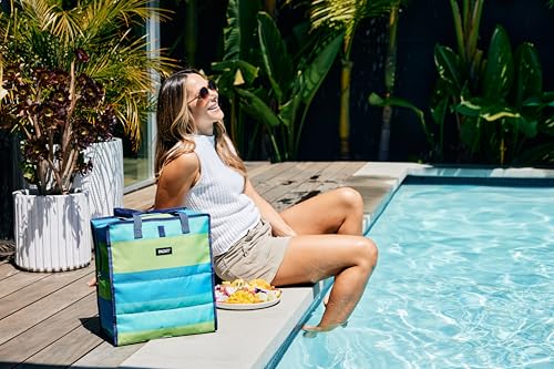 PackIt Freezable Grocery Tote 13 L Capacity, Black - color: Fresh Stripes