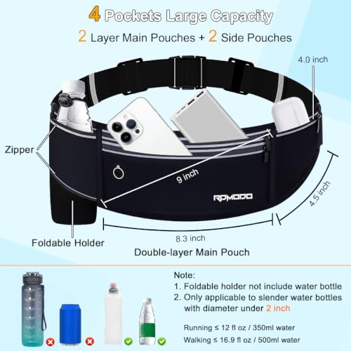Slim Running Belt with Water Bottle Holder for Women Men, Black - color: 06-Jet Black