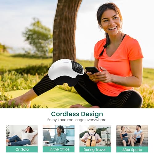Snailax Knee Massager with Heat & Vibration, Cordless Knee Brace Wrap - color: Bright White
