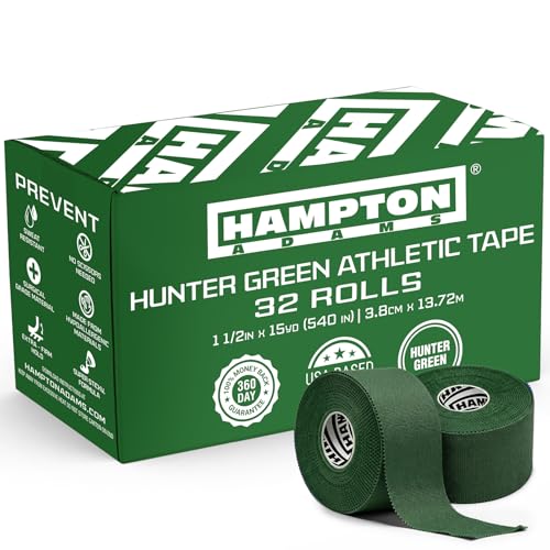 Hampton Adams Athletic Tape Multi Pack, Sports Medical Grade, Easy Tear - color: Hunter Green (32 Pack)
