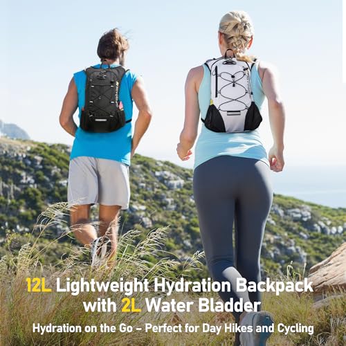 Lightweight Hydration Backpack, Running Backpack with 2L Water Bladder - color: White