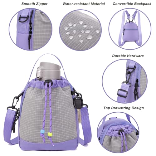 Water Bottle Carrier Bag with Strap, Water Bottle Holder Crossbody Backpack Handbags for Women Men for Hiking - color: Purple