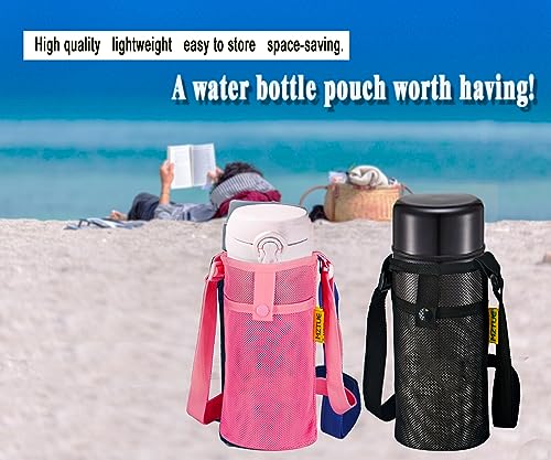 Hands Free Water Bottle Carrier with Strap for Hiking, Walking - color: pink & black