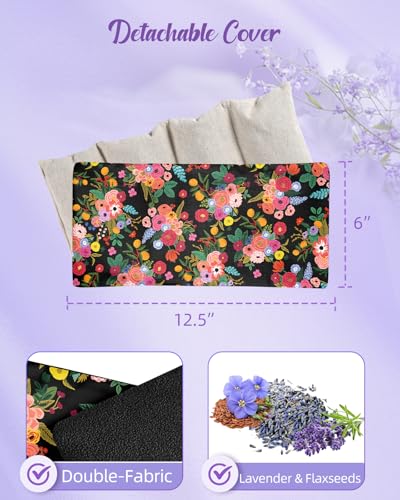 Swooflia Microwave Heating Pad for Warm Cold Compress - Lavender Flaxseeds Bags Hot Pack for Heat Therapy Chronic Pain Relief Back Cramps Shoulders Neck Women, Black Florals Detachable Stuffed Cover