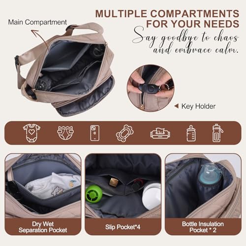 Rexmore Puffer Quilted Diaper Fanny Pack, Crossbody Mom Purse, Khaki - color: Khaki