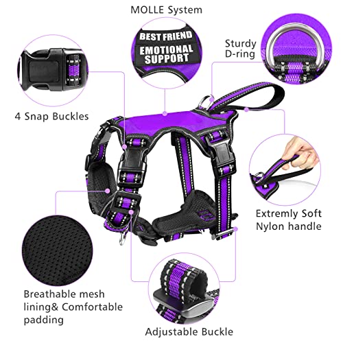 WINSEE Pet Harness Collar and Leash Set, All-in-one Reflective Dog Harness No Pull with Adjustable Buckles for Puppies, Small, Medium, Large, and Extra-Large Dogs (Large, Purple) - color: Purple, size: Large