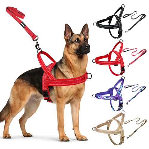 No Pull Dog Harness and 5FT Leash Set with Car Seatbelt Clip,Red, S - color: Reflective-Red, size: S:Belly Chest-19.2''-23.4''