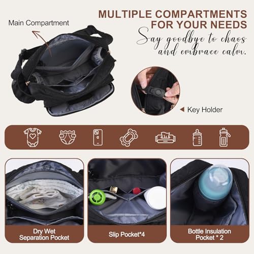 Rexmore Quilted Puffy Diaper Fanny Pack, Crossbody Mom Purse,Textured Black - color: Textured Black