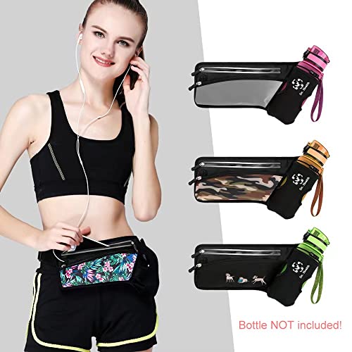Running Belt Sport Waist Pack/Pouch w/Water Bottle Holder Hydration Fanny Pack Reflective Stripes Cellphone Storage Earphone hole for Dog walker Hiking Travel Adjustable Women/Men (Silver Gray) - color: Silver Gray