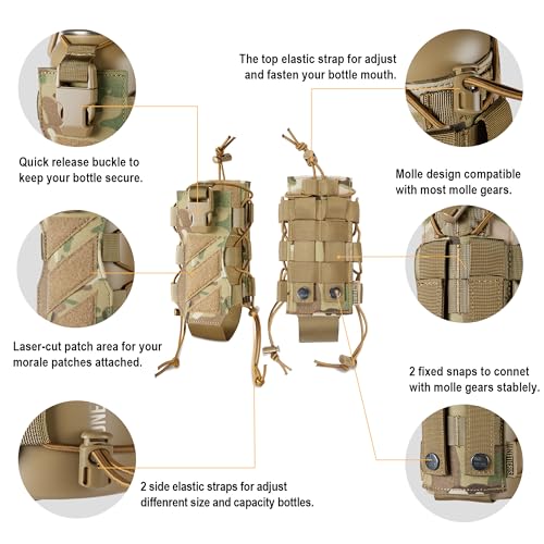 OneTigris MOLLE Water Bottle Pouch Holder, Adjustable 18-32 oz Holster - color: CamoC