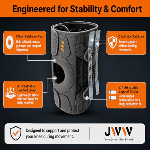 JWW ELITE Knee Brace for Men and Women, Open Patella, Knee Pain Relief, XL - size: X-Large