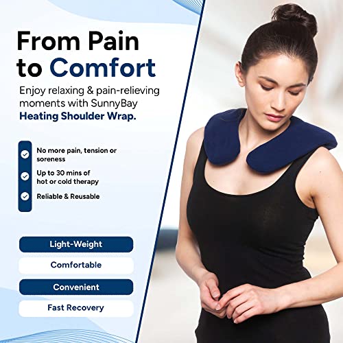 SunnyBay Shoulder and Upper Back Heating Pad, Microwavable Heated Neck and Shoulder Wrap, Weighted Moist Pain Relief Pack with Washable Cover and Flax Seed Filling, Medium, Navy Blue - size: Medium