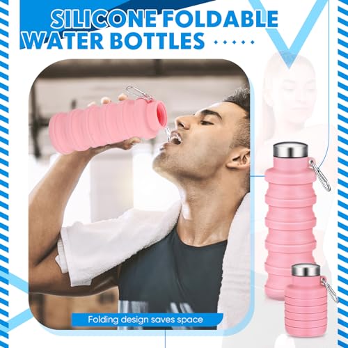 Baderke Collapsible Water Bottle 17oz Silicone with Buckle, Pink - color: Pink