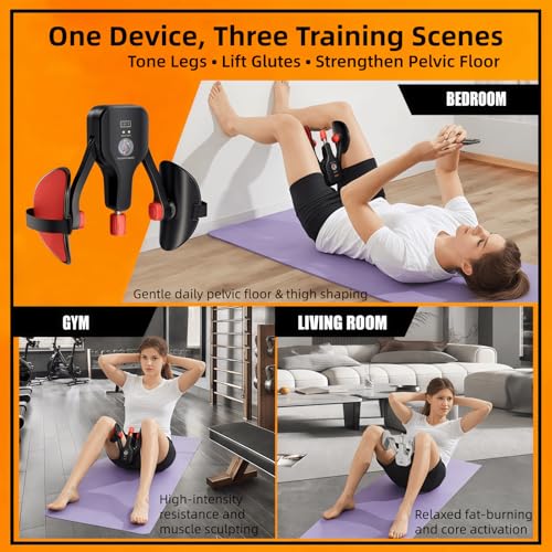 Thigh Trainer for Women & Men, 176LB Adjustable Pelvic Floor Exercise Equipment with LED Display Counter and Resistance Indicator, Inner Thigh Exerciser for Home Gym, Glutes, Legs & ARMS