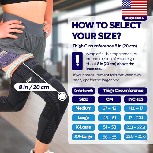 Caspe Leg Compression Sleeve With Strap, Full Length Thigh Knee Calf Support, Knee Compression Sleeve Women & Men, Full Leg Support for Light Recovery, Daily Wear - size: Large